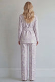 Lilac Floral Single Breasted 2 Piece Peak Lapel Long Prom Suits with Belt