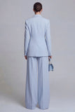 Blue 2 Piece Wide Leg Double Breasted Peak Lapel Prom Suits