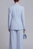 Blue 2 Piece Wide Leg Double Breasted Peak Lapel Prom Suits
