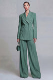 Blue 2 Piece Wide Leg Double Breasted Peak Lapel Prom Suits