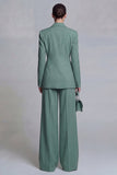 Blue 2 Piece Wide Leg Double Breasted Peak Lapel Prom Suits