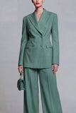 Blue 2 Piece Wide Leg Double Breasted Peak Lapel Prom Suits
