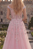 Off the Shoulder  Blue A-Line Corset Tulle Long Prom Dress with Beading
