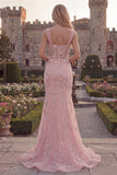 Sparkly Blue Mermaid Sheer Corset Long Prom Dress with Beading