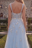 Sparkly Blush A-Line Beaded Sequin Long Prom Dress