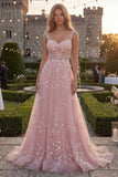 Sparkly Blush A-Line Beaded Sequin Long Prom Dress