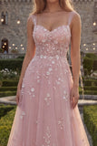 Sparkly Blush A-Line Beaded Sequin Long Prom Dress