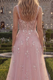 Sparkly Blush A-Line Beaded Sequin Long Prom Dress