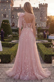 One Shoulder Blue A-Line Sequins Beaded Long Prom Dress with Bow