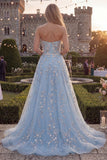 Strapless Blush Tulle A-Line Beaded Sequin Long Prom Dress