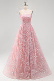 Strapless Blush Tulle A-Line Beaded Sequin Long Prom Dress