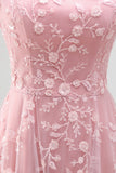 Strapless Blush Tulle A-Line Beaded Sequin Long Prom Dress