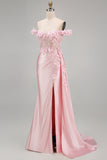 Pink Floral Ruched Mermaid Corset Long Prom Dress with Side Cape