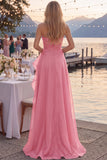 Navy A-Line Strapless Ruched Long Prom Dress with Ruffle Slit