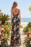 Black Pink Flower Mermaid Sequin Long Prom Dress with Slit