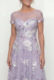 Dusty Purple A Line Embroidered Mother of the Bride Dress with Short Sleeves