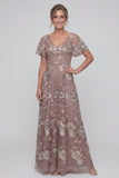 Dusty Rose Sequins A Line V Neck Long Mother of the Bride Dress