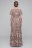 Dusty Rose Sequins A Line V Neck Long Mother of the Bride Dress