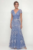 Dusty Blue A Line Short Sleeves Mother of the Bride Dress with Appliques