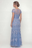 Dusty Blue A Line Short Sleeves Mother of the Bride Dress with Appliques