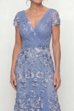 Dusty Blue A Line Short Sleeves Mother of the Bride Dress with Appliques
