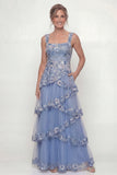 Dusty Blue Ruffled A Line Sequins Long Mother of the Bride Dress with Pockets