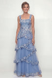 Dusty Blue Ruffled A Line Sequins Long Mother of the Bride Dress with Pockets