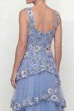 Dusty Blue Ruffled A Line Sequins Long Mother of the Bride Dress with Pockets