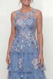 Dusty Blue Ruffled A Line Sequins Midi Mother of the Bride Dress with Embroidery