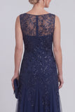Dark Green Floral A Line Beaded Boat Neck Long Mother of The Bride Dress