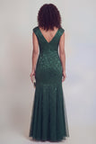 Sage Green Floral V-Neck Mermaid Long Mother of The Bride Dress with Slit