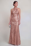 Sage Green Floral Halter Mermaid Long Mother of The Bride Dress with Slit