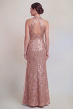 Sage Green Floral Halter Mermaid Long Mother of The Bride Dress with Slit