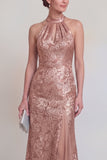 Sage Green Floral Halter Mermaid Long Mother of The Bride Dress with Slit