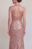 Sage Green Floral Halter Mermaid Long Mother of The Bride Dress with Slit