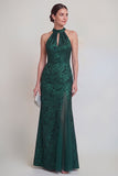 Sage Green Floral Halter Mermaid Long Mother of The Bride Dress with Slit