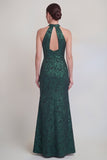 Sage Green Floral Halter Mermaid Long Mother of The Bride Dress with Slit