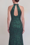 Sage Green Floral Halter Mermaid Long Mother of The Bride Dress with Slit