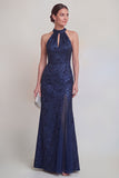 Sage Green Floral Halter Mermaid Long Mother of The Bride Dress with Slit
