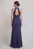 Sage Green Floral Halter Mermaid Long Mother of The Bride Dress with Slit