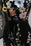 Black Asymmetrical One Shoulder Floral Embroidery Mermaid Long Wedding Guest Dress