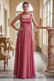 Desert Rose A Line Square Neck Long Bridesmaid Dress with a Neck Scarf