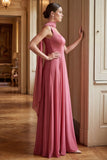 Desert Rose A Line Square Neck Long Bridesmaid Dress with a Neck Scarf