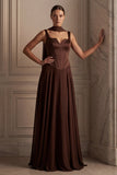 Coffee A Line Long Bridesmaid Dress with Streamer