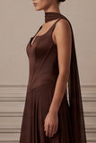 Coffee A Line Long Bridesmaid Dress with Streamer