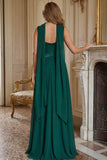Dark Green A Line Wide Straps Long Bridesmaid Dress with a Neck Scarf