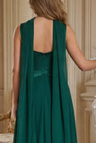 Dark Green A Line Wide Straps Long Bridesmaid Dress with a Neck Scarf