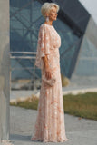 Champagne Bateau Neck Sheath Floral Long Mother Of the Bride Dress