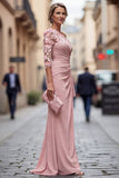 Blush One Shoulder Sheath Ruched Long Mother Of the Bride Dress with 3D Flowers