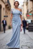 Blush One Shoulder Sheath Ruched Long Mother Of the Bride Dress with 3D Flowers